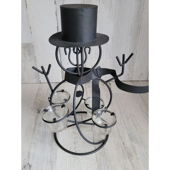 Metal abstract snowman tealight candle holder figure xmas - Picture 9 of 11